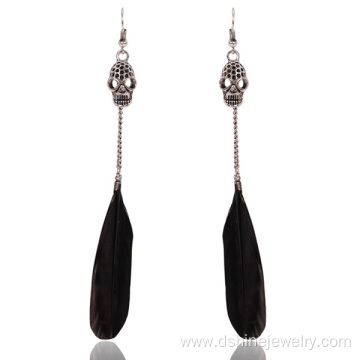 Skull Charm Feather Earrings Long Chain Designer Earrings